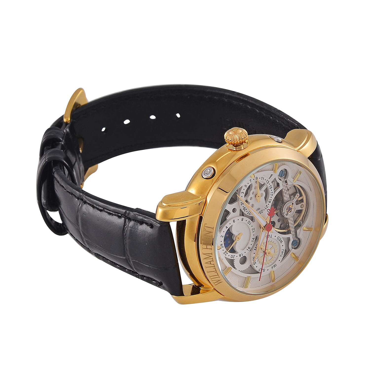 LIMITED EDITION William Hunt London Automatic Movement 5 ATM WR Moon Phase Watch With Black Leather Strap