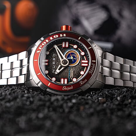 NUBEO APOLLO Automatic Movt. Black Dial 20ATM WR Watch with Stainless Steel Strap - Mars Red
