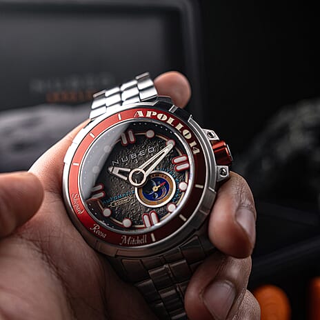 NUBEO APOLLO Automatic Movt. Black Dial 20ATM WR Watch with Stainless Steel Strap - Mars Red