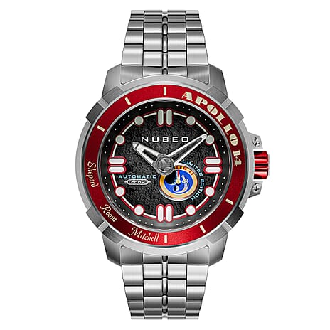 NUBEO APOLLO Automatic Movt. Black Dial 20ATM WR Watch with Stainless Steel Strap - Mars Red