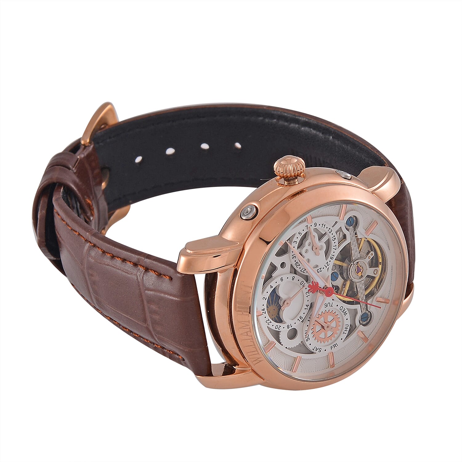 LIMITED EDITION William Hunt London Automatic Movement 5 ATM WR Moon Phase Watch With Brown Leather Strap