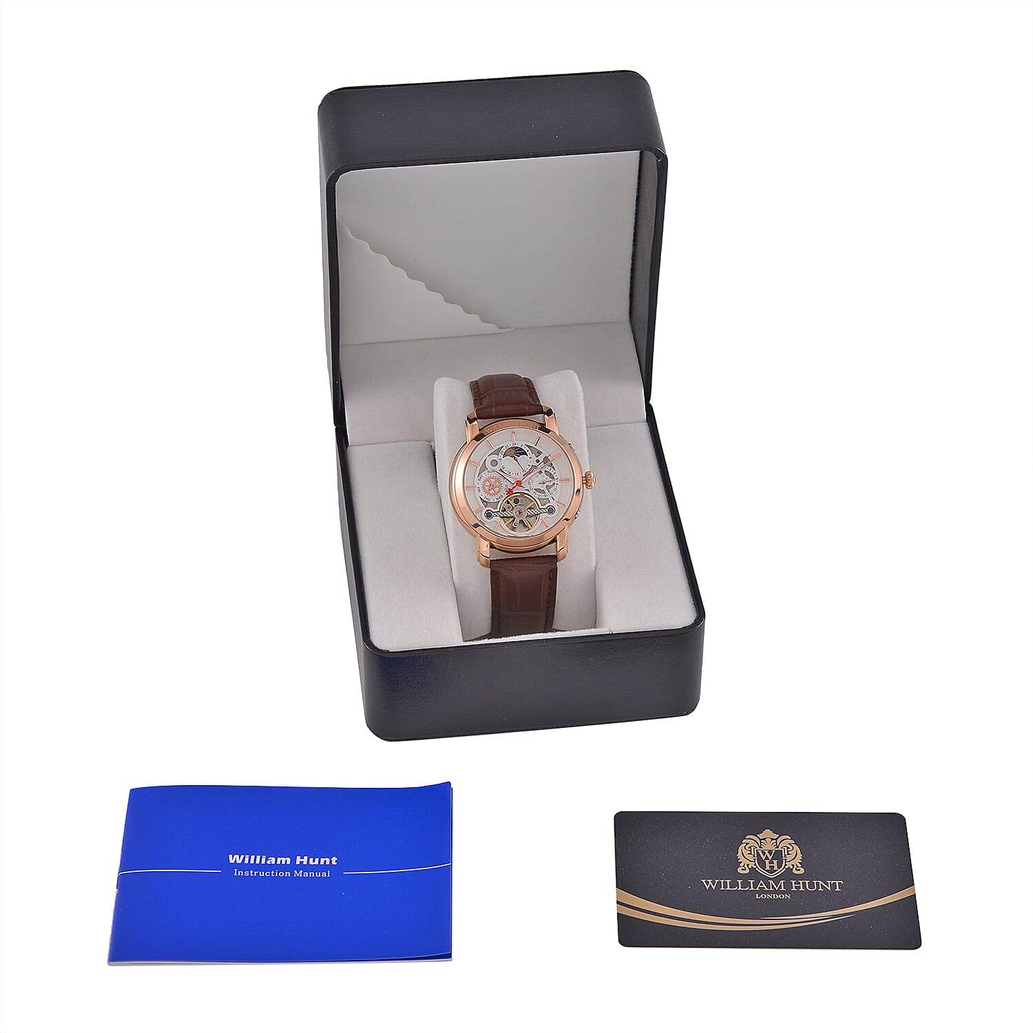 LIMITED EDITION William Hunt London Automatic Movement 5 ATM WR Moon Phase Watch With Brown Leather Strap