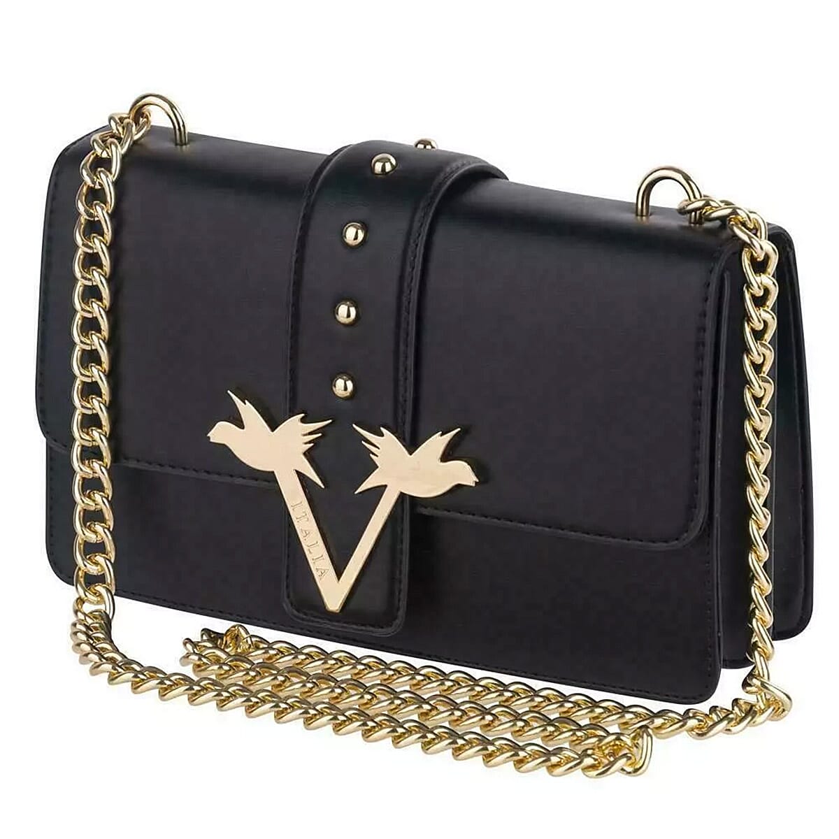 19V69 ITALIA by Alessandro Versace Leatherette Crossbody Bag with Magnetic Clasp Closure and Chain Strap - Black