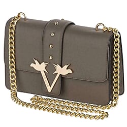 19V69 ITALIA by Alessandro Versace Leatherette Crossbody Bag with Magnetic Clasp Closure and Chain Strap - Black