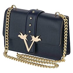 19V69 ITALIA by Alessandro Versace Leatherette Crossbody Bag with Magnetic Clasp Closure and Chain Strap - Black