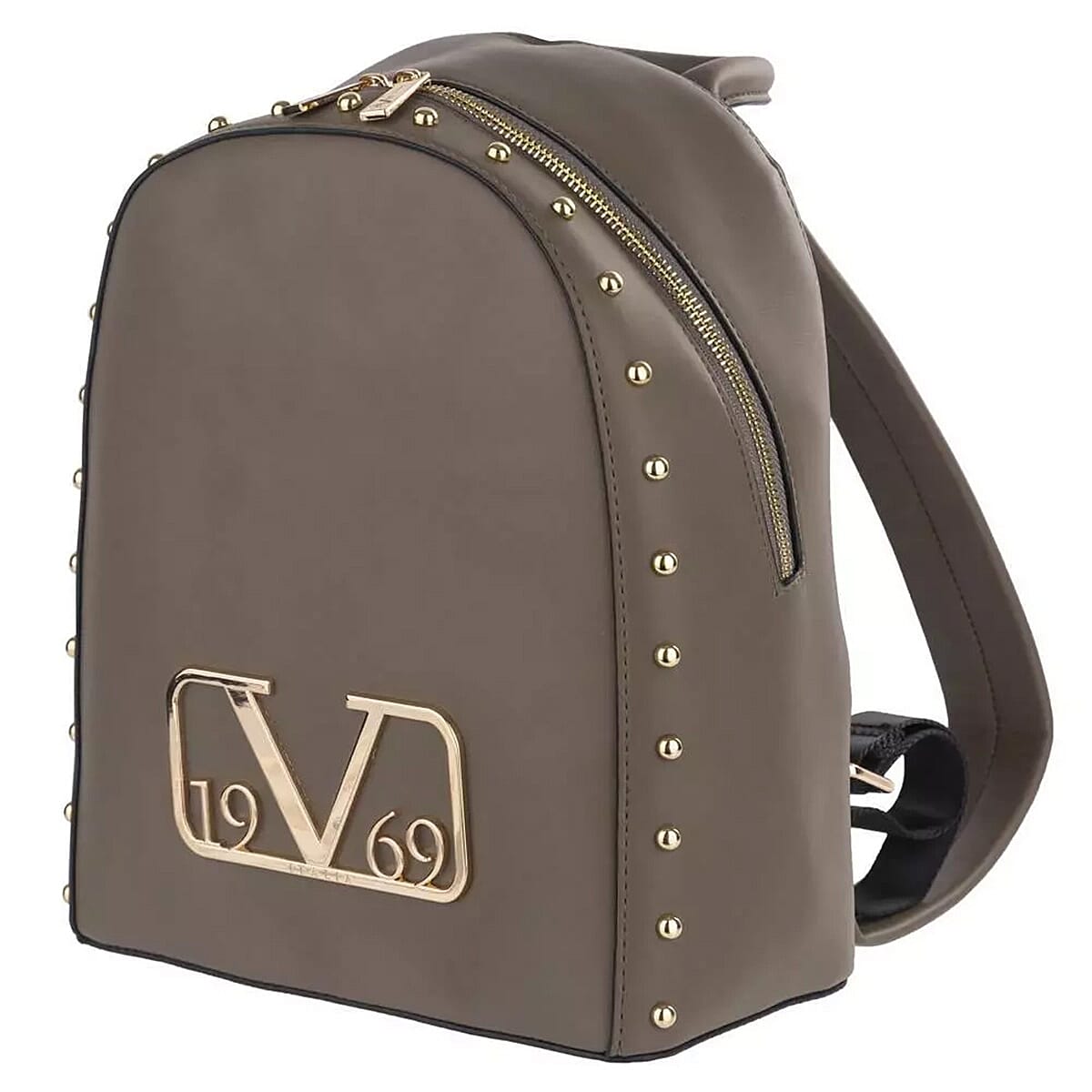 19V69 ITALIA by Alessandro Versace Studded Leatherette Backpack with Two Adjustable Shoulder Strap & Zipper Closure - Brown