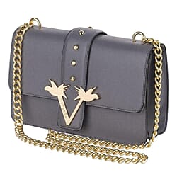 19V69 ITALIA by Alessandro Versace Leatherette Crossbody Bag with Magnetic Clasp Closure and Chain Strap - Black
