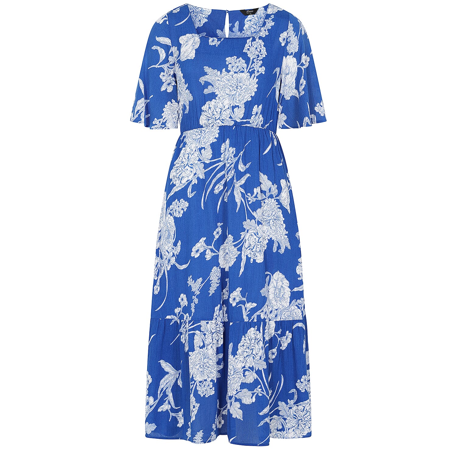 Emreco 100% Viscose Short Sleeve Floral Printed Midi Dress (Size 10) - Royal Blue