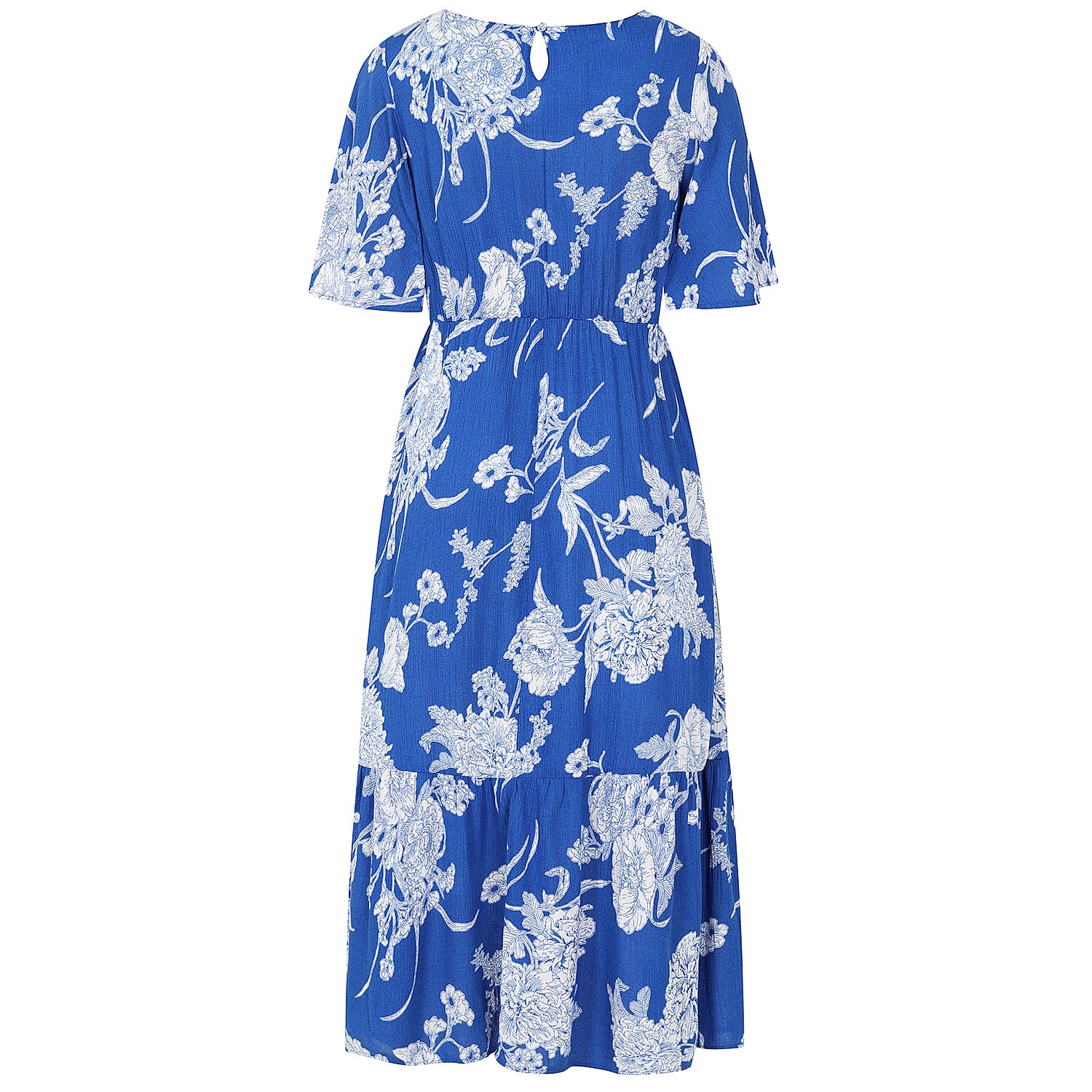 Emreco 100% Viscose Short Sleeve Floral Printed Midi Dress (Size 10) - Royal Blue