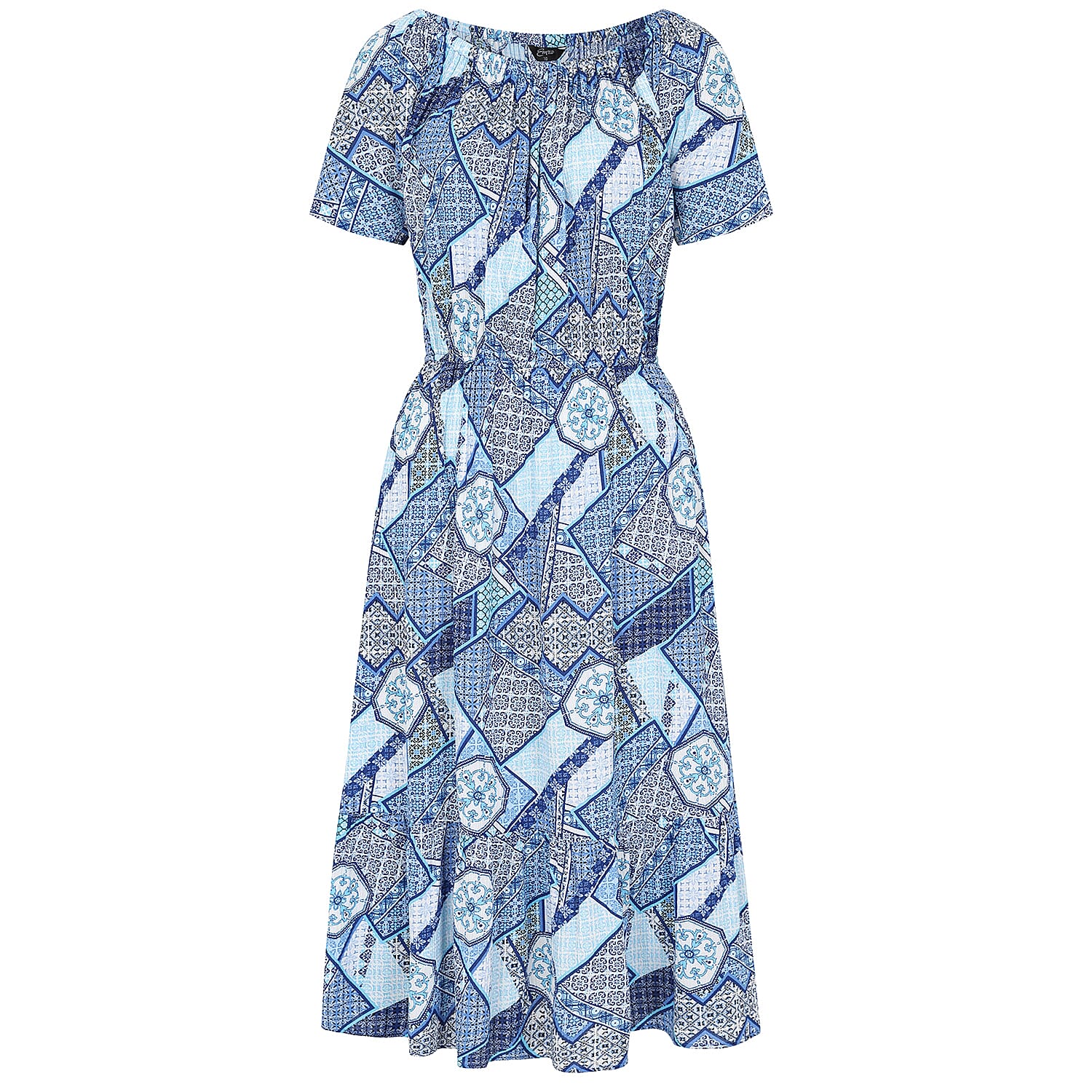 Emreco Off Shoulder Print Midi Dress - Multi Blue