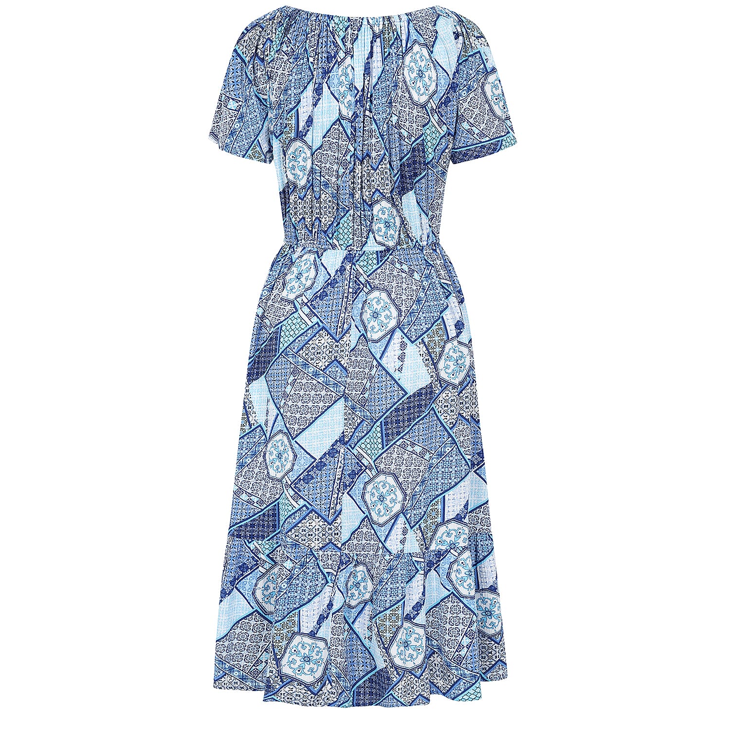 Emreco Off Shoulder Print Midi Dress - Multi Blue