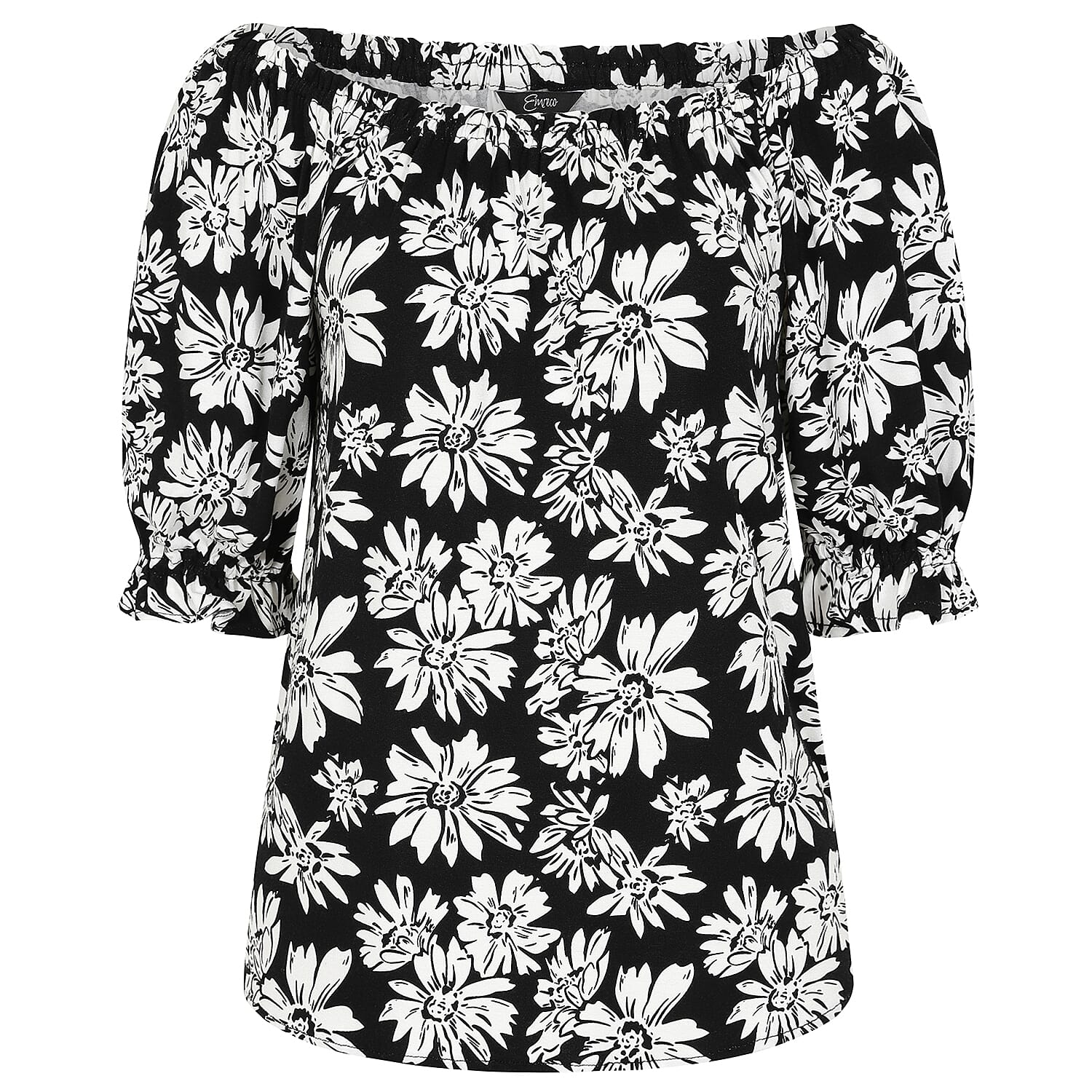 Emreco 100% Viscose Frill Sleeve Floral Top (Size 12) - Black