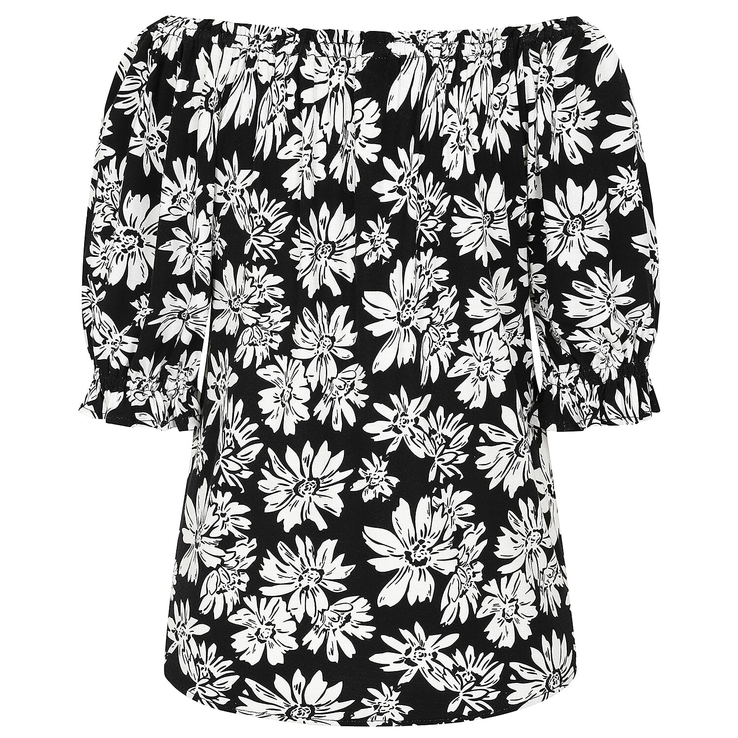 Emreco 100% Viscose Frill Sleeve Floral Top (Size 12) - Black