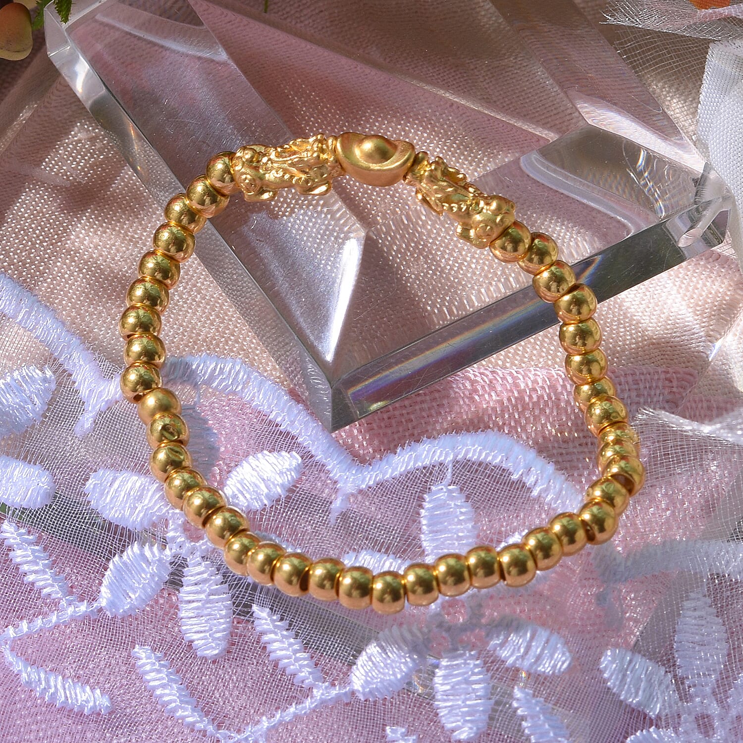 First Time Ever Pixiu Adjustable Bracelet in 24K Yellow Gold (Size - 7.5)