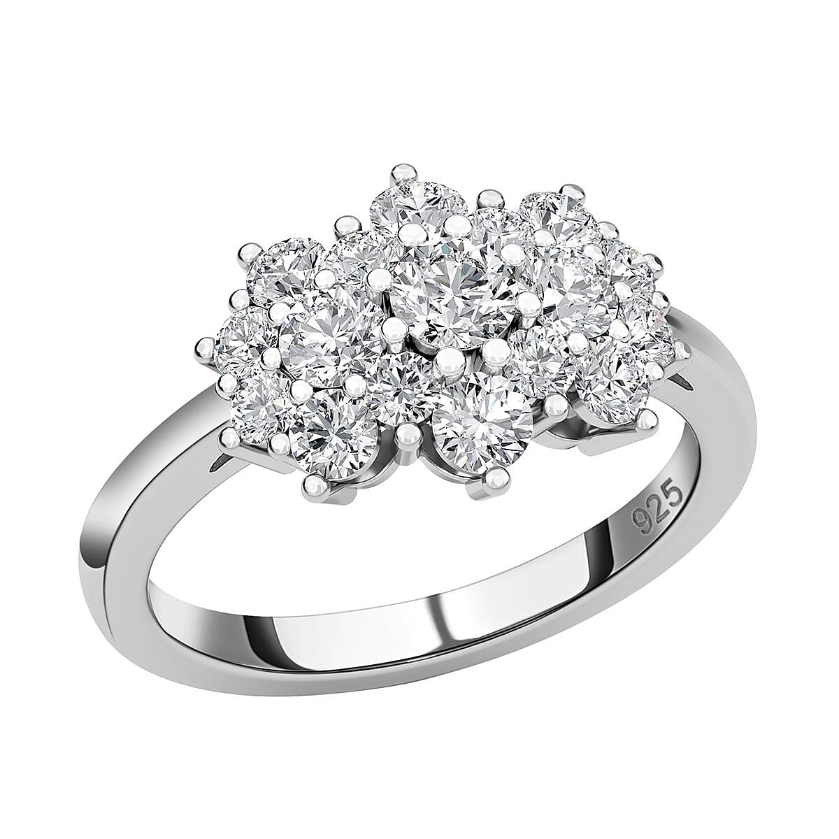 Designer Inspired Moissanite Boat Ring in Rhodium Overlay Sterling Silver