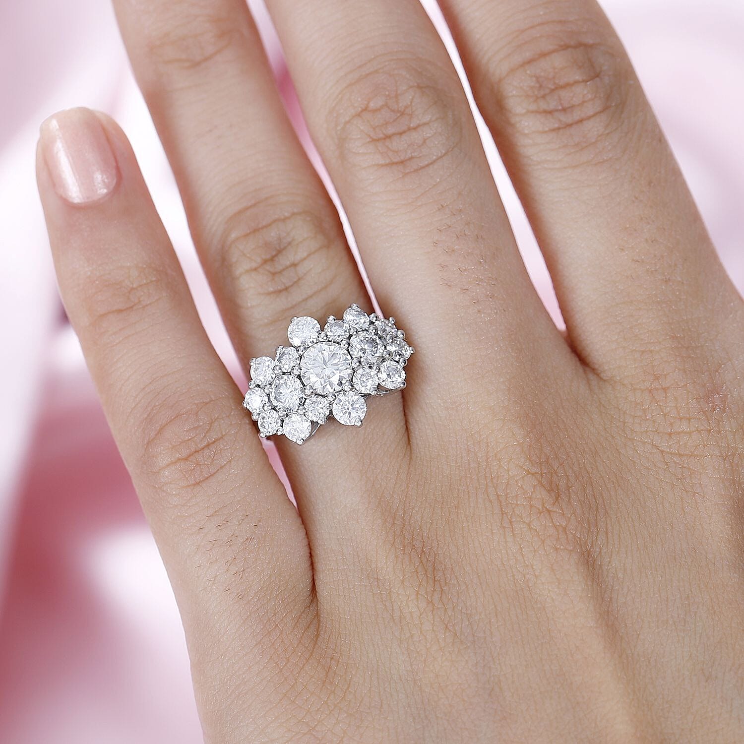 Moissanite  Main Stone With Side Stone Ring  Sterling Silver 2.54 ct  2.417  Ct.