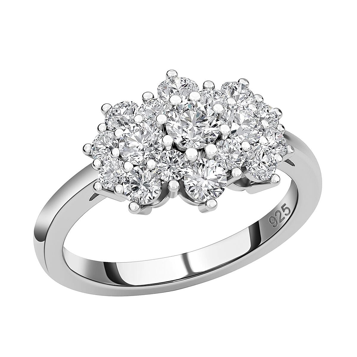 Moissanite  Main Stone With Side Stone Ring  Sterling Silver 2.54 ct  2.417  Ct.