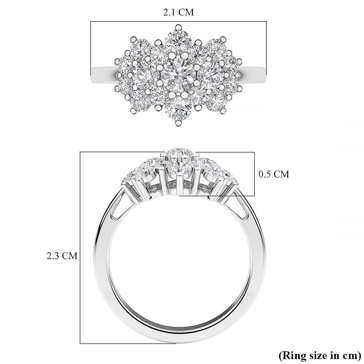Moissanite  Main Stone With Side Stone Ring  Sterling Silver 2.54 ct  2.417  Ct.