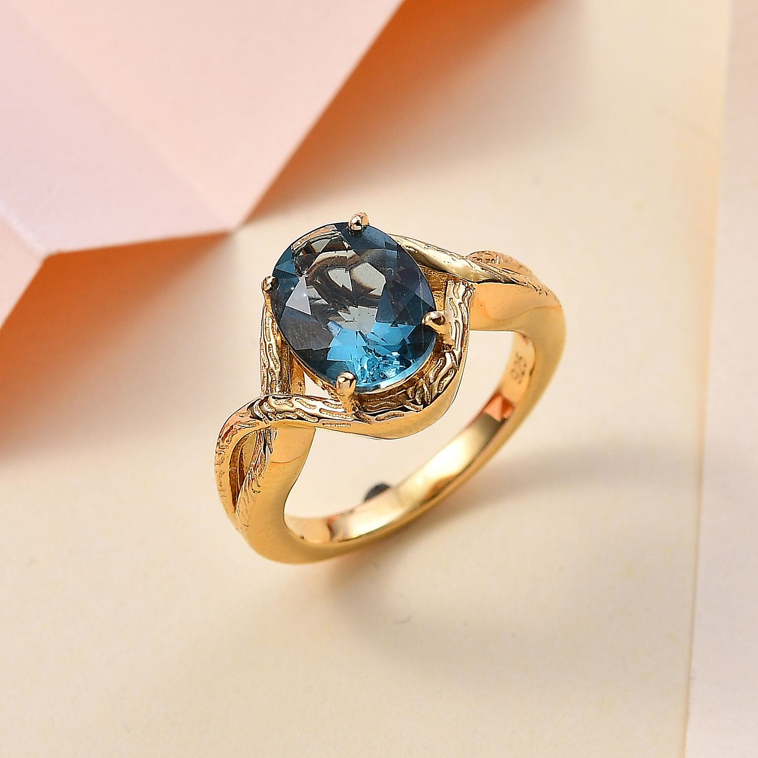 Belgian Teal Fluorite Solitaire Ring in 18K YG Vermeil Plated Sterling Silver 3.20 Ct