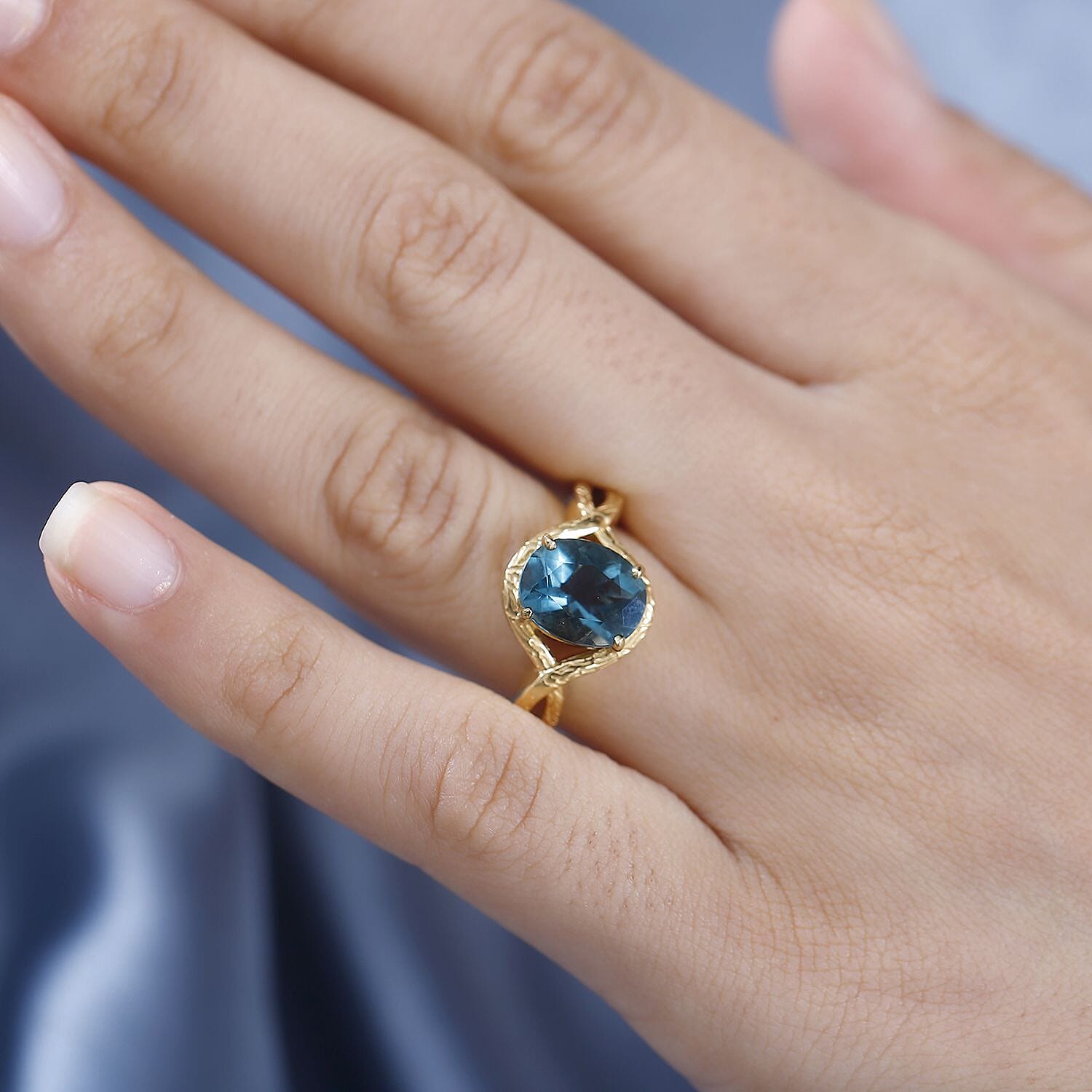 Belgian Teal Fluorite Solitaire Ring in 18K YG Vermeil Plated Sterling Silver 3.20 Ct