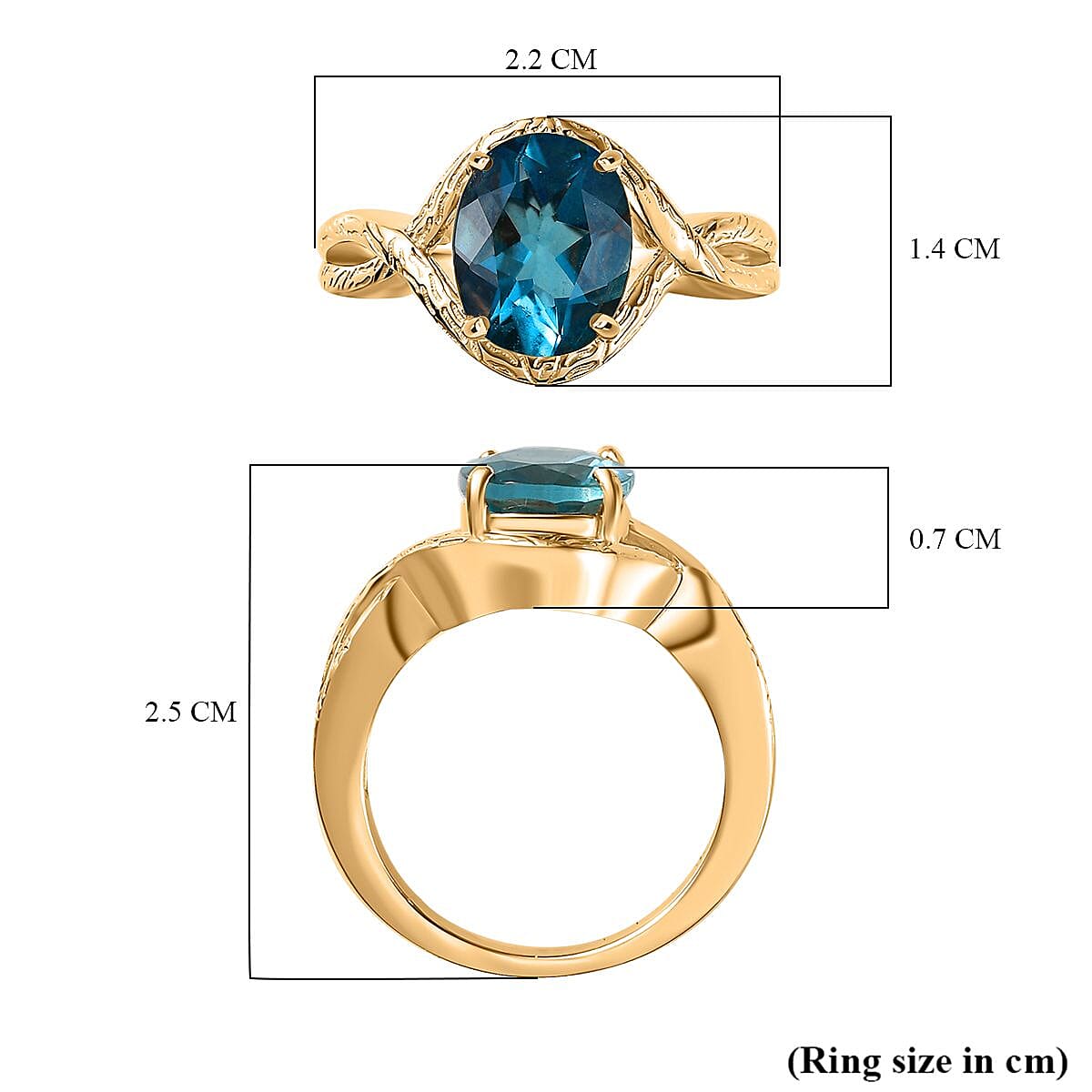 Belgian Teal Fluorite Solitaire Ring in 18K YG Vermeil Plated Sterling Silver 3.20 Ct