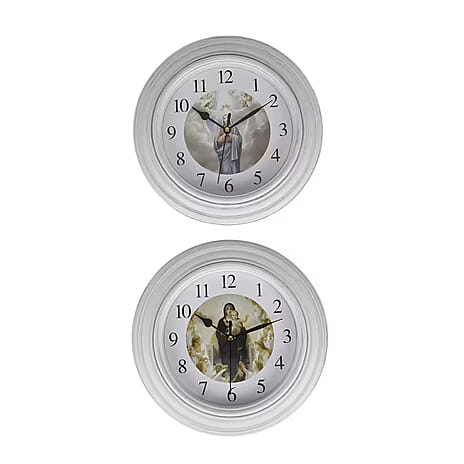 Set of 2 - JH5153 Jesus Wall Clock (1AA Batteries Not Included) - White