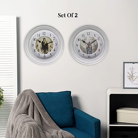 Set of 2 - JH5153 Jesus Wall Clock (1AA Batteries Not Included) - White