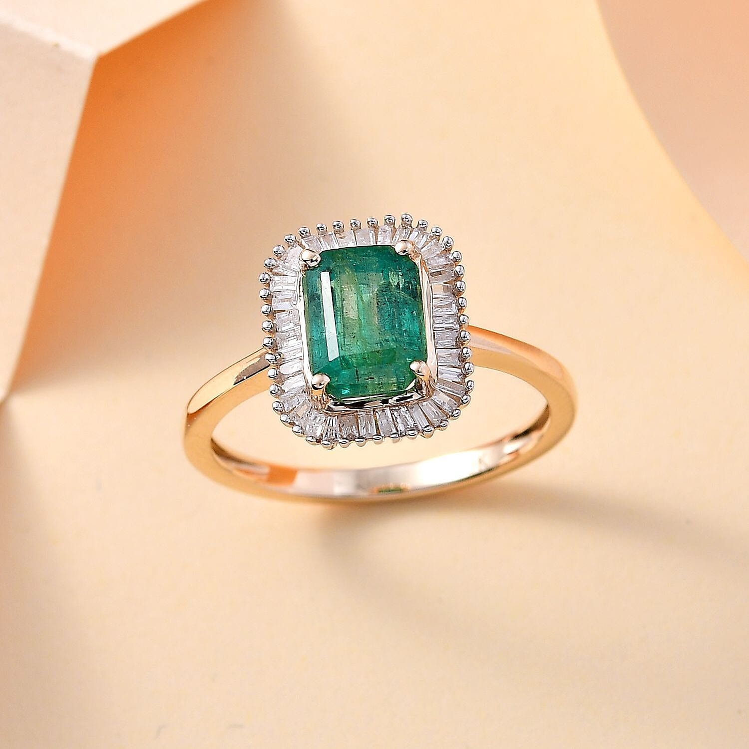 9K Yellow Gold AAA Gemfields Emerald (1.65ct) & Diamond Ring 1.88 Ct.