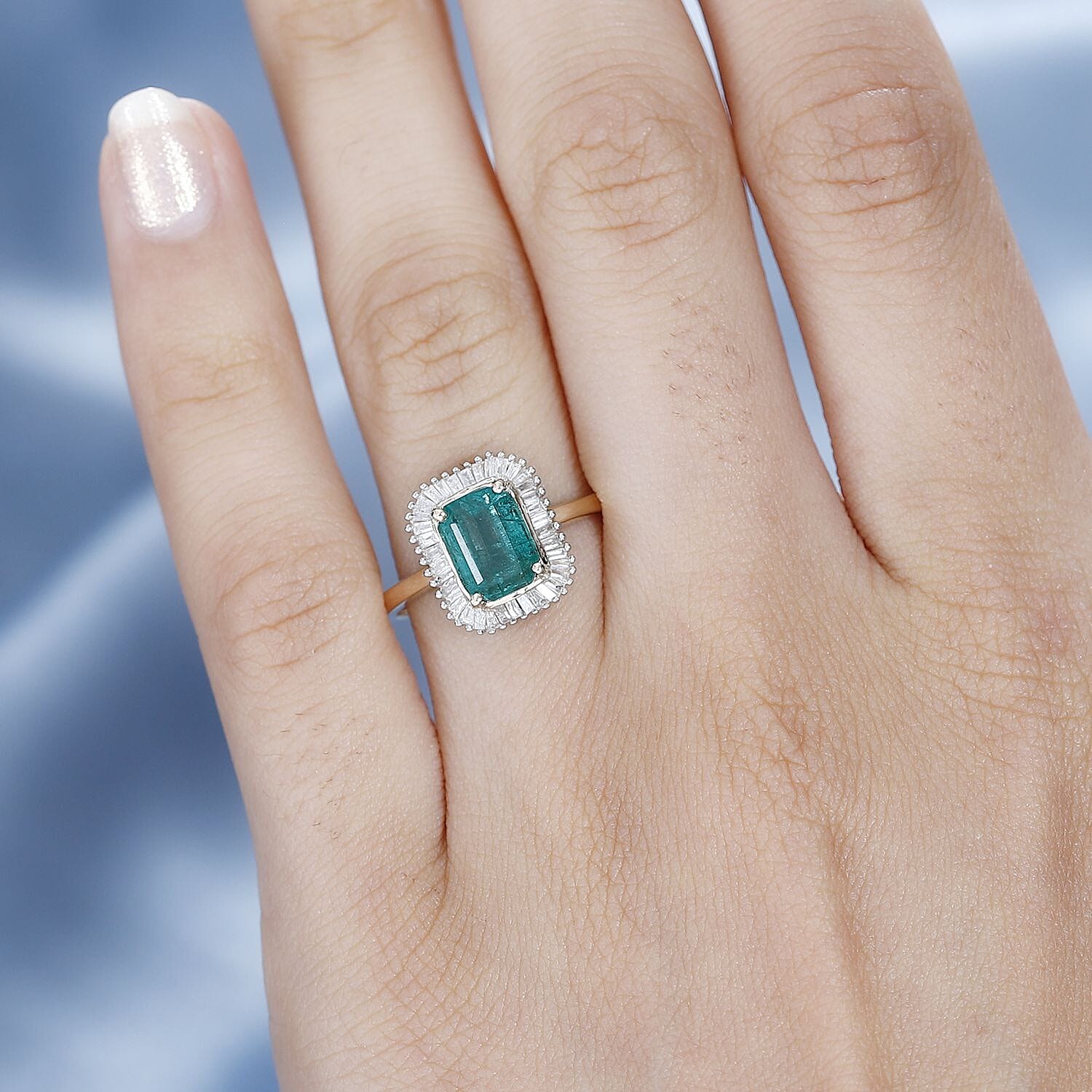 9K Yellow Gold AAA Gemfields Emerald (1.65ct) & Diamond Ring 1.88 Ct.