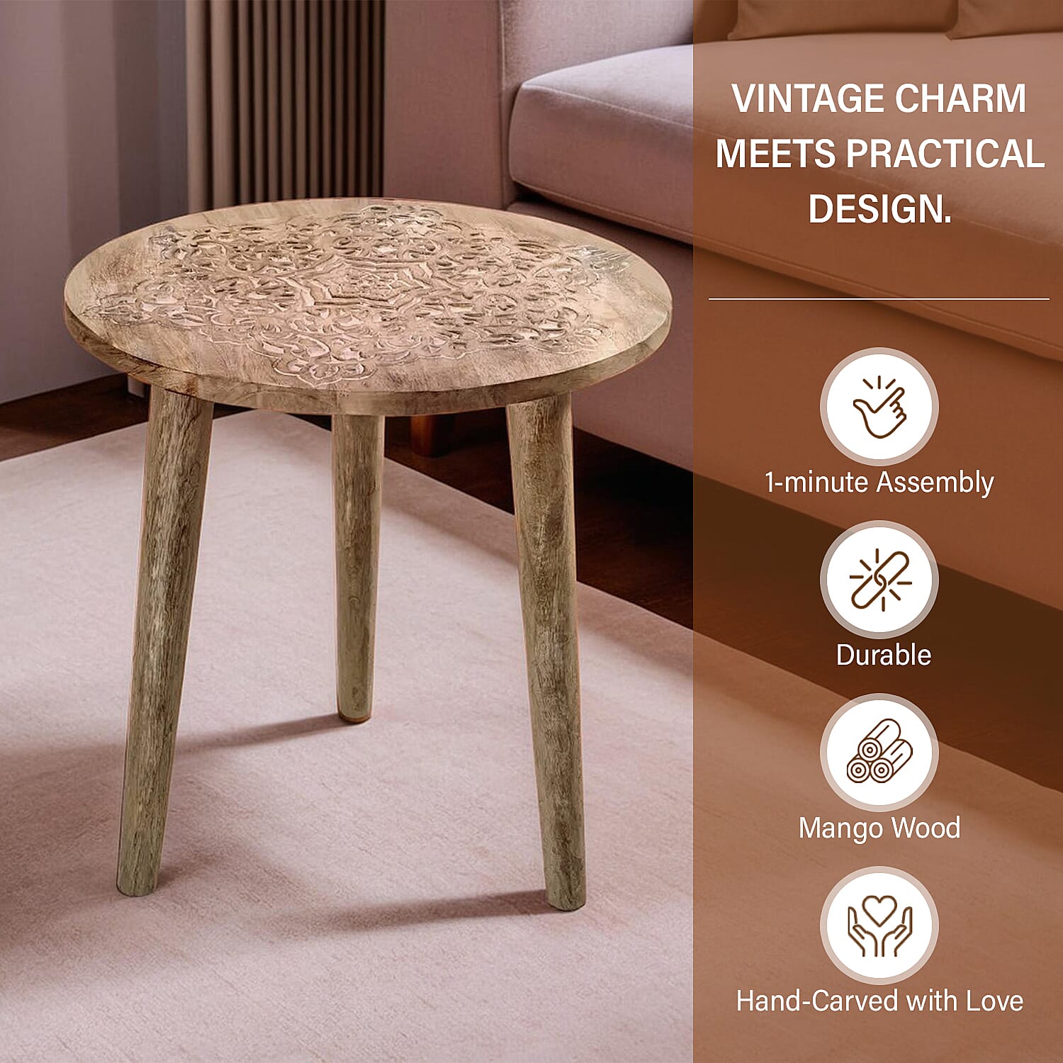 KD Hand Carved Mango Wood Coffee Table 45x45x45 KD Hand Carved Mango Wood Coffee Table 45x45x45