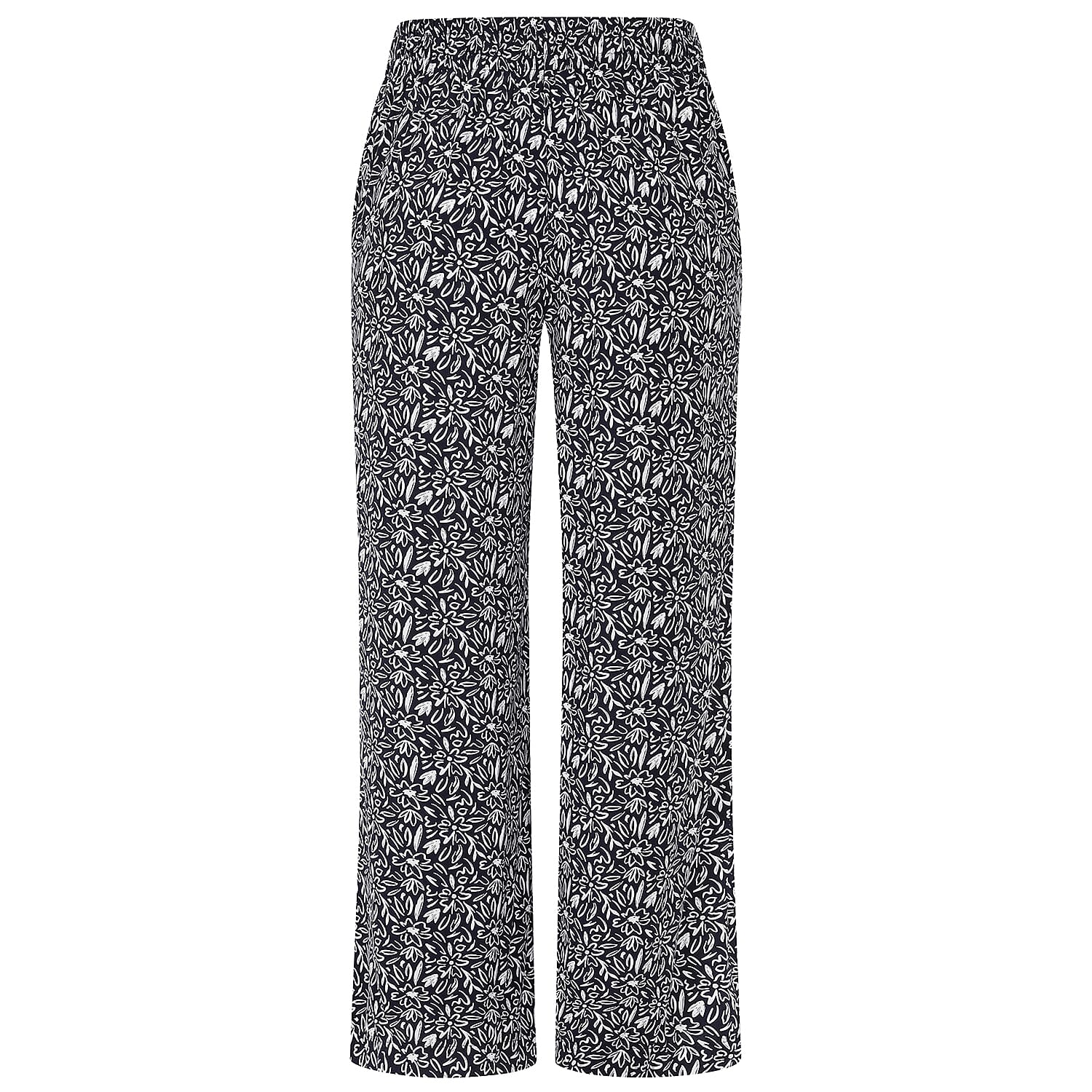 Emreco Wide Leg Print Trouser - Navy Emreco Wide Leg Print Trouser - Navy