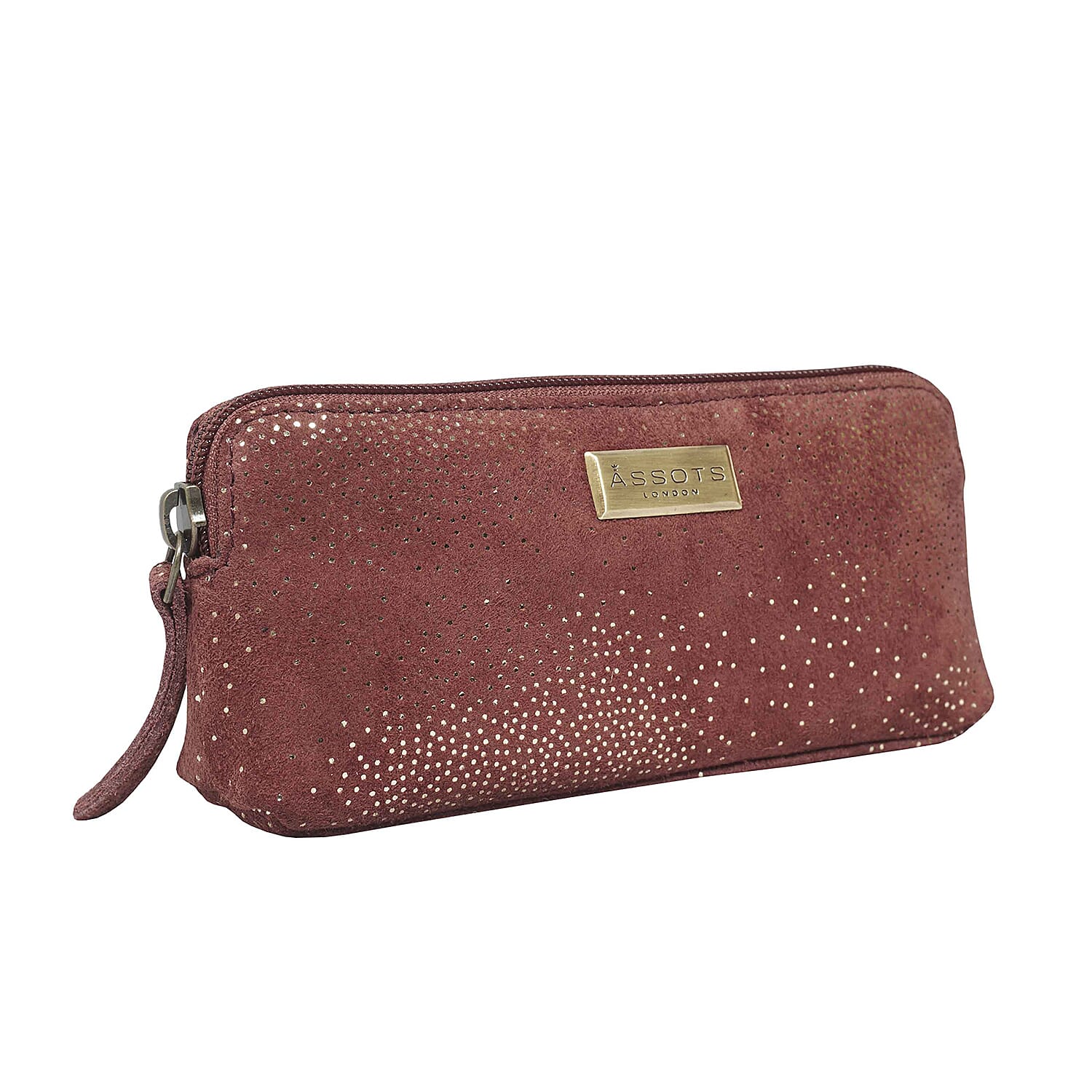 Assots London Emily Genuine Leather Cosmetic and Toiletry Bag (Size 18x3x8 cm) - Maroon Red