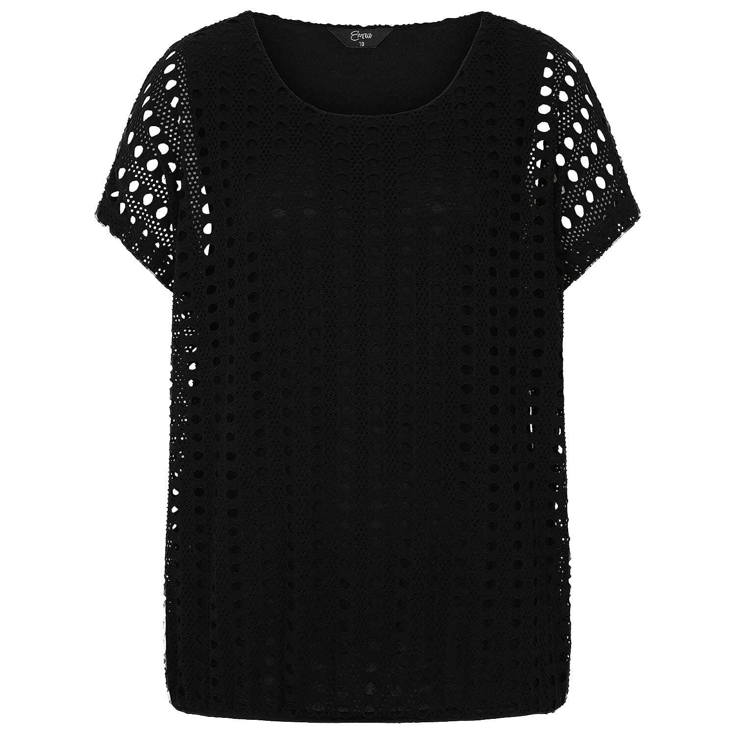 Emreco Lace Jersey Knit Elastic Hem Top (Size 10) - Black