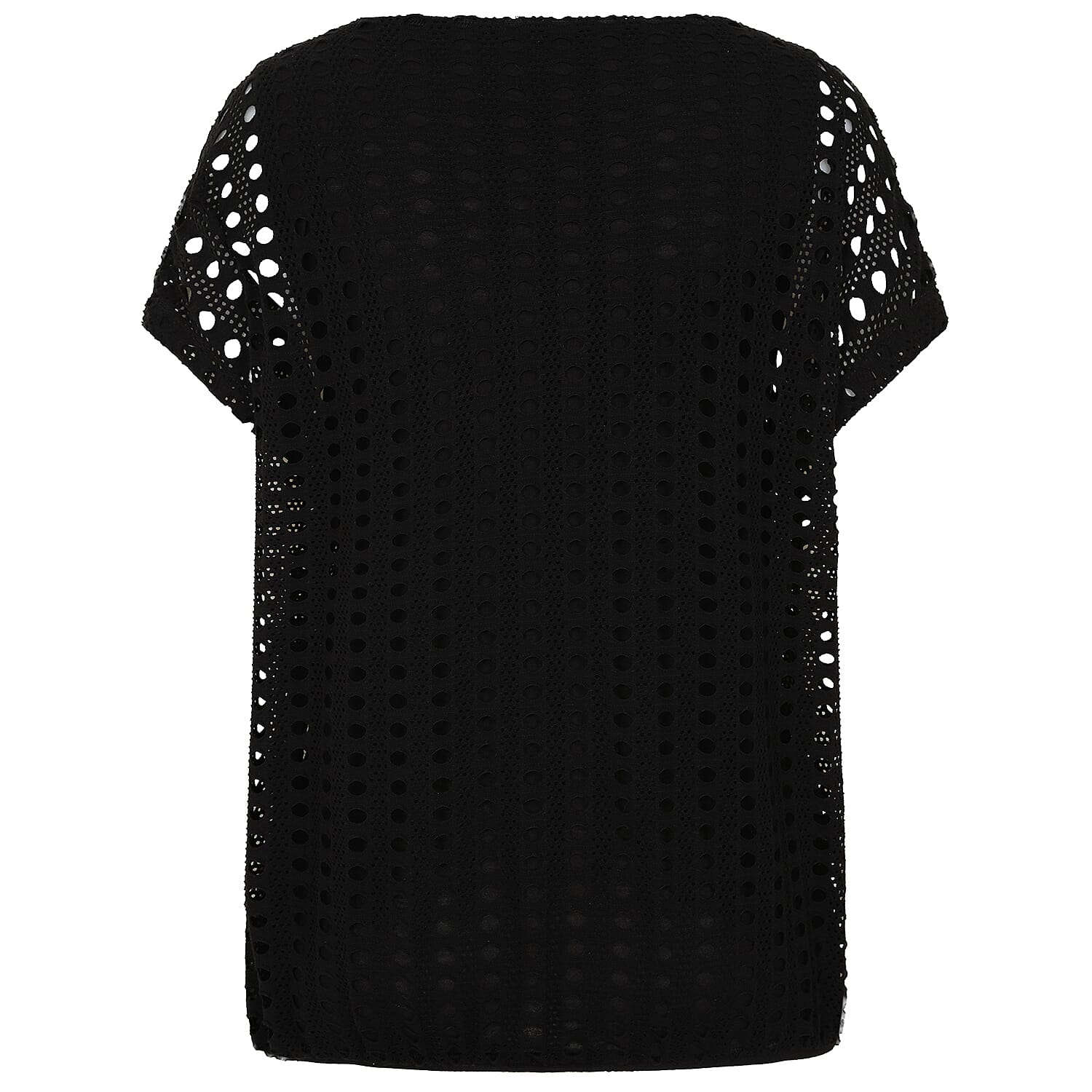 Emreco Lace Jersey Knit Elastic Hem Top (Size 10) - Black