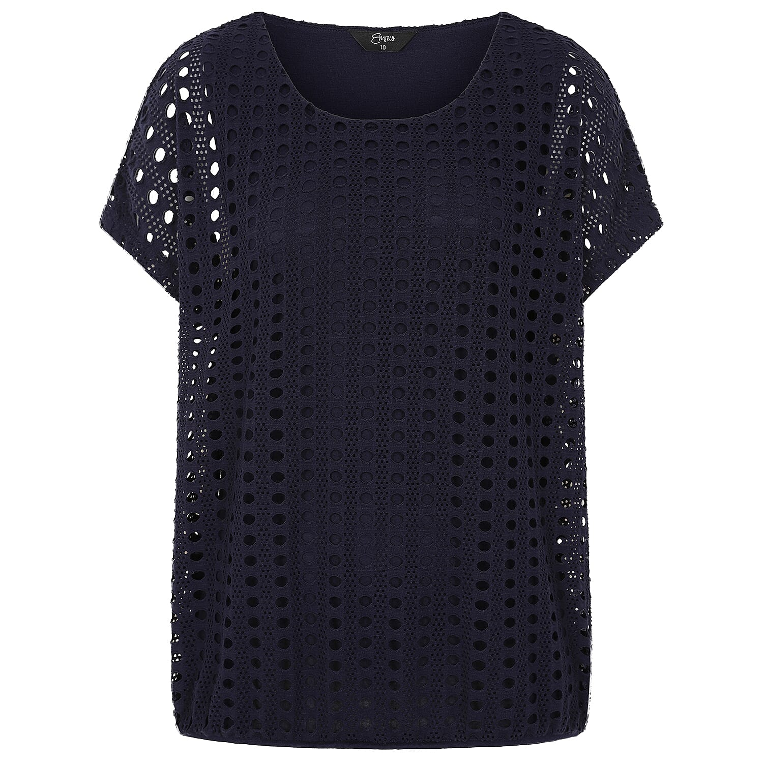  Emreco Lace Jersey Knit Elastic Hem Top - Black