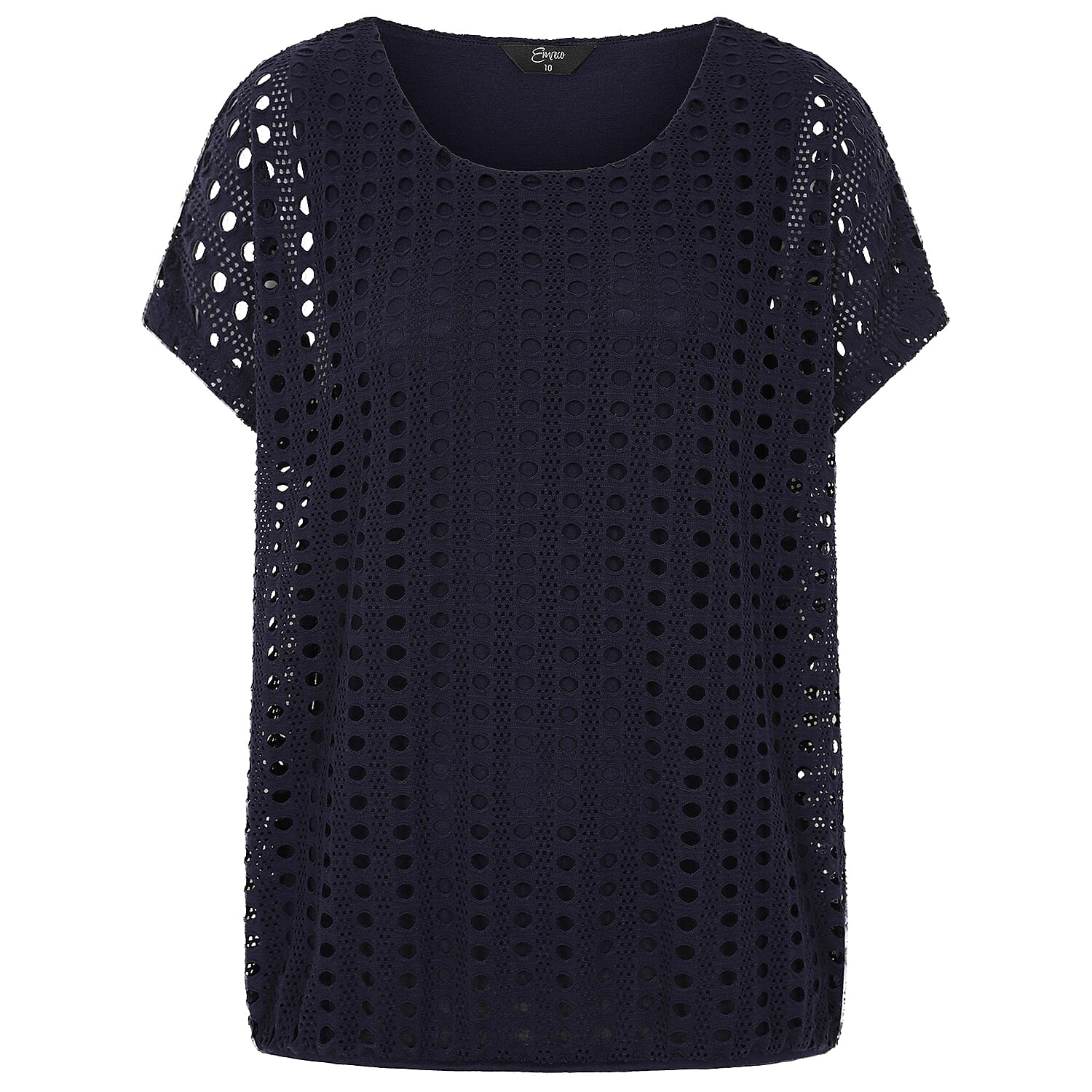 Emreco Lace Jersey Knit Elastic Hem Top (Size 18) - Navy