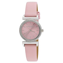Laura Ashley Womens 27mm T Bar Fluted Bezel Vegan Leather Strap Watch - White