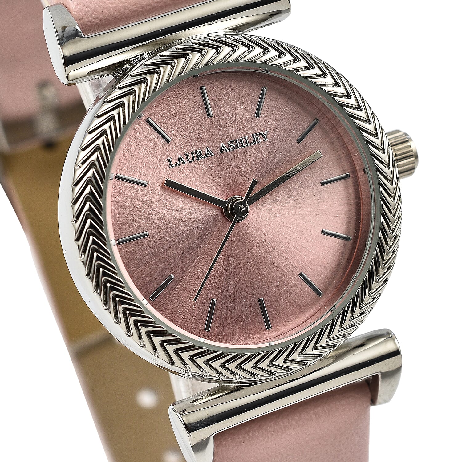 Laura Ashley Womens 27mm T Bar Fluted Bezel Vegan Leather Strap Watch Pink