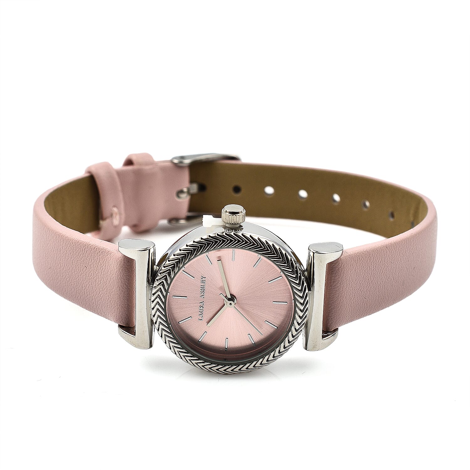 Laura Ashley Womens 27mm T Bar Fluted Bezel Vegan Leather Strap Watch Pink