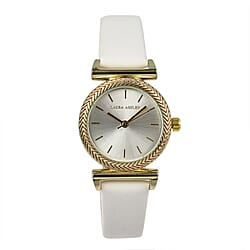 Laura Ashley Womens 27mm T Bar Fluted Bezel Vegan Leather Strap Watch - White