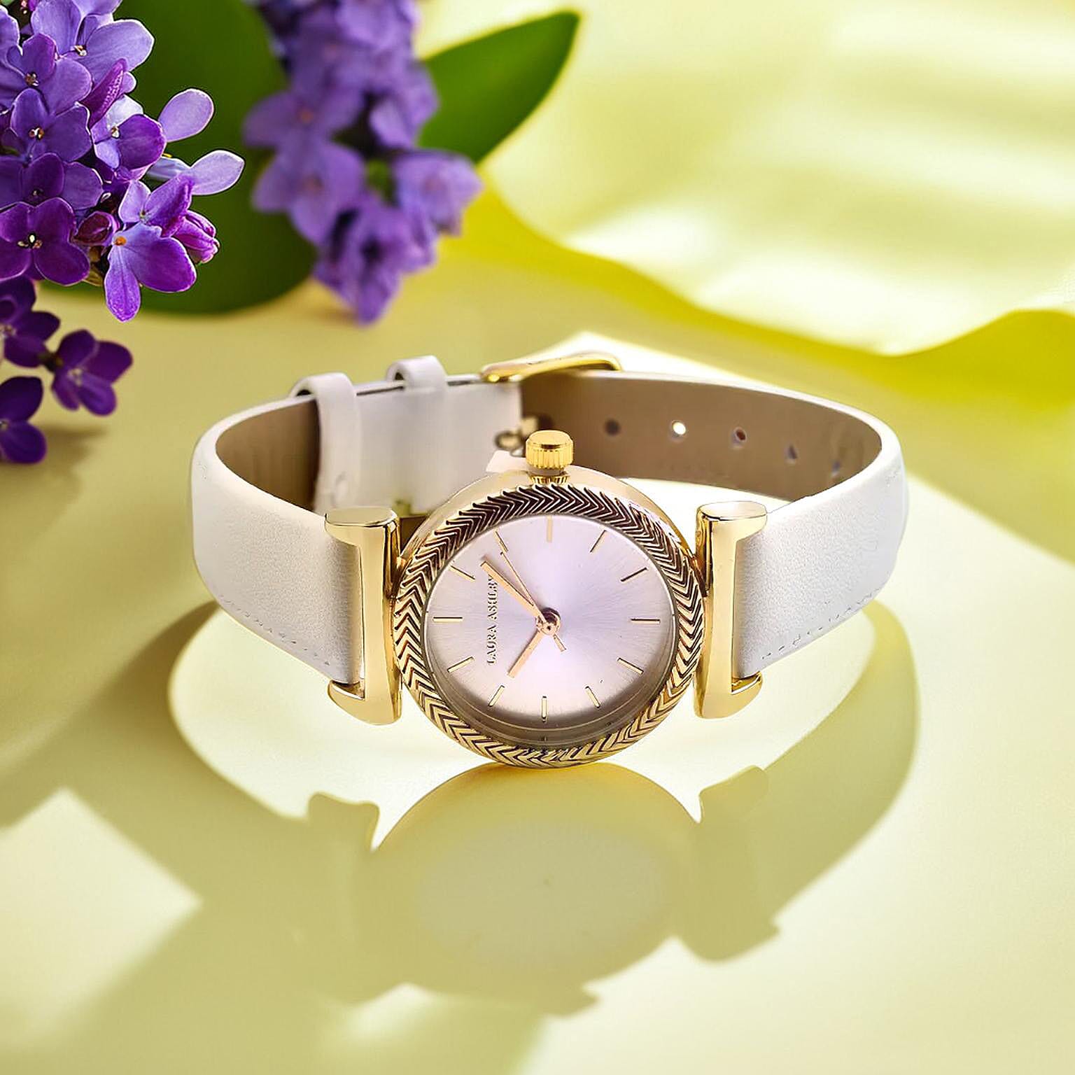 Laura Ashley Womens 27mm T Bar Fluted Bezel Vegan Leather Strap Watch - Pink