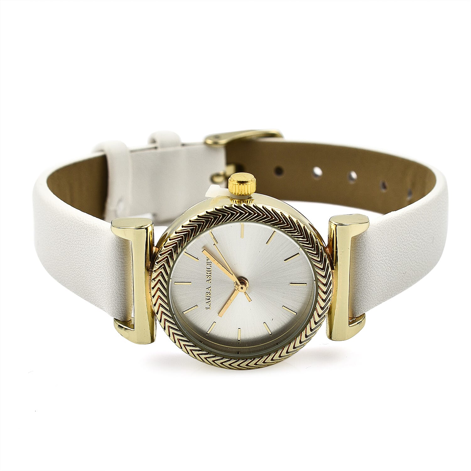 Laura Ashley Womens 27mm T Bar Fluted Bezel Vegan Leather Strap Watch - Pink