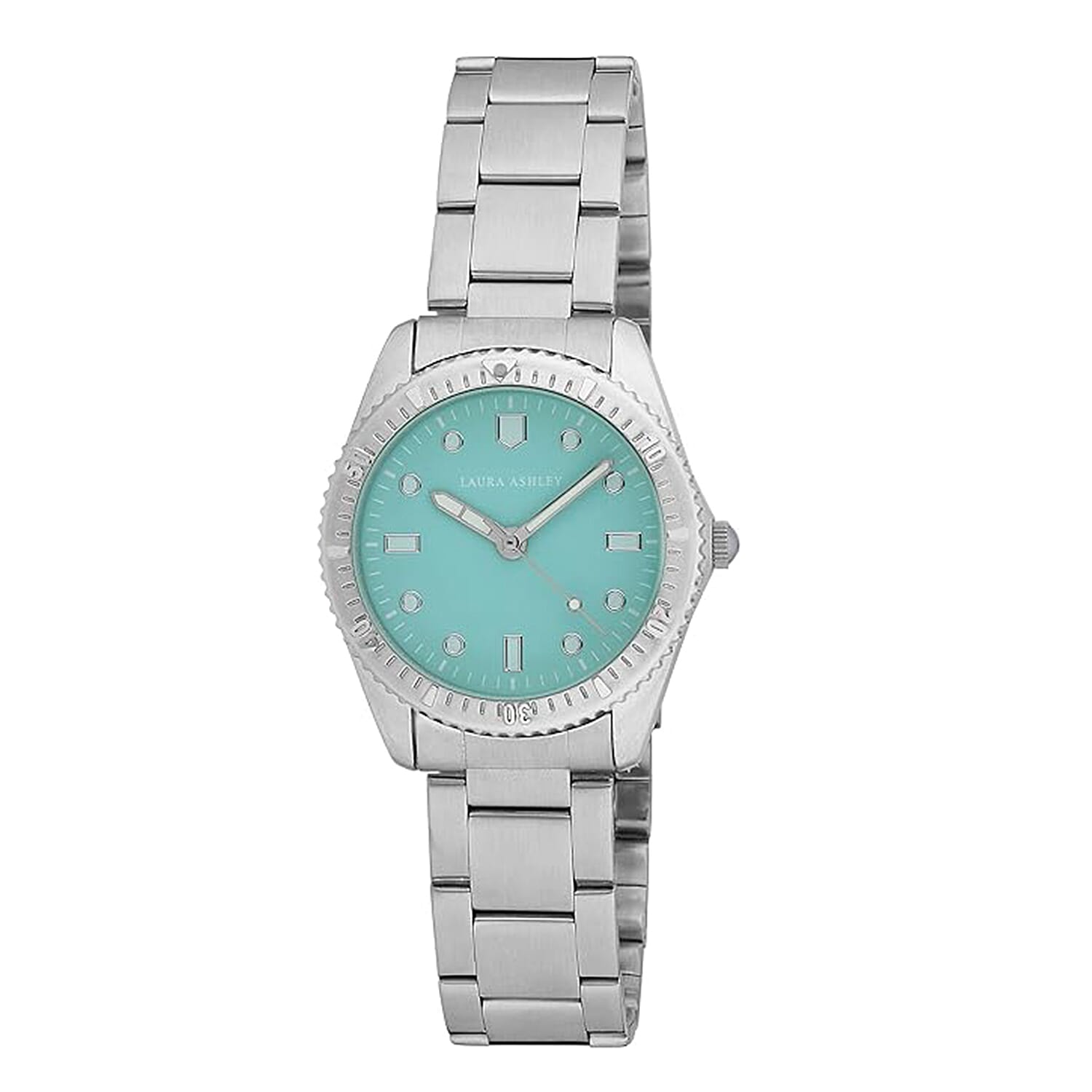 Laura Ashley Womens 32mm Blue Dial Watch with Stainless Steel Chain Bracelet in Silver Tone