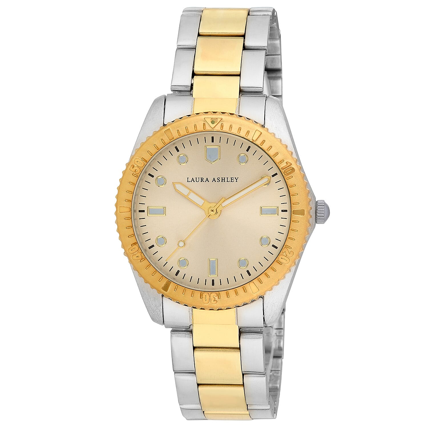 Laura Ashley Womens 32mm Gold Dial Watch with Stainless Steel Chain Bracelet in Two Tone 7805813 TJC