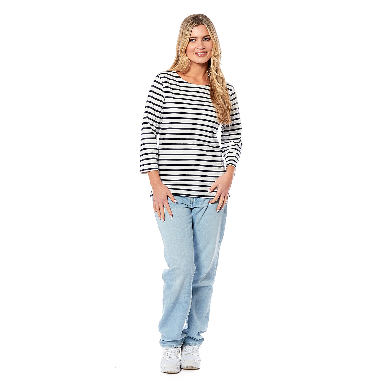  Charlotte West Striped Pattern Knitted Top - Off White & Red