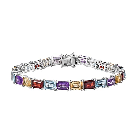 JCK Vegas Find- Multigemstone Bracelet (Size - 7.5) in Rhodium Overlay Sterling Silver 26.50 ct,