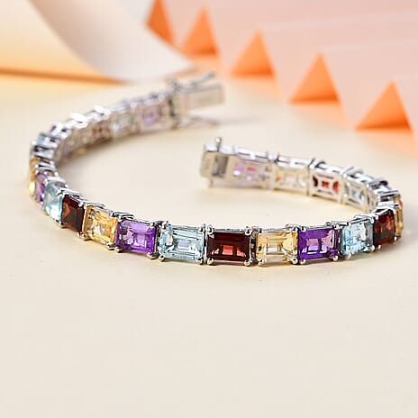 JCK Vegas Find- Multigemstone Bracelet (Size - 7.5) in Rhodium Overlay Sterling Silver 26.50 ct,