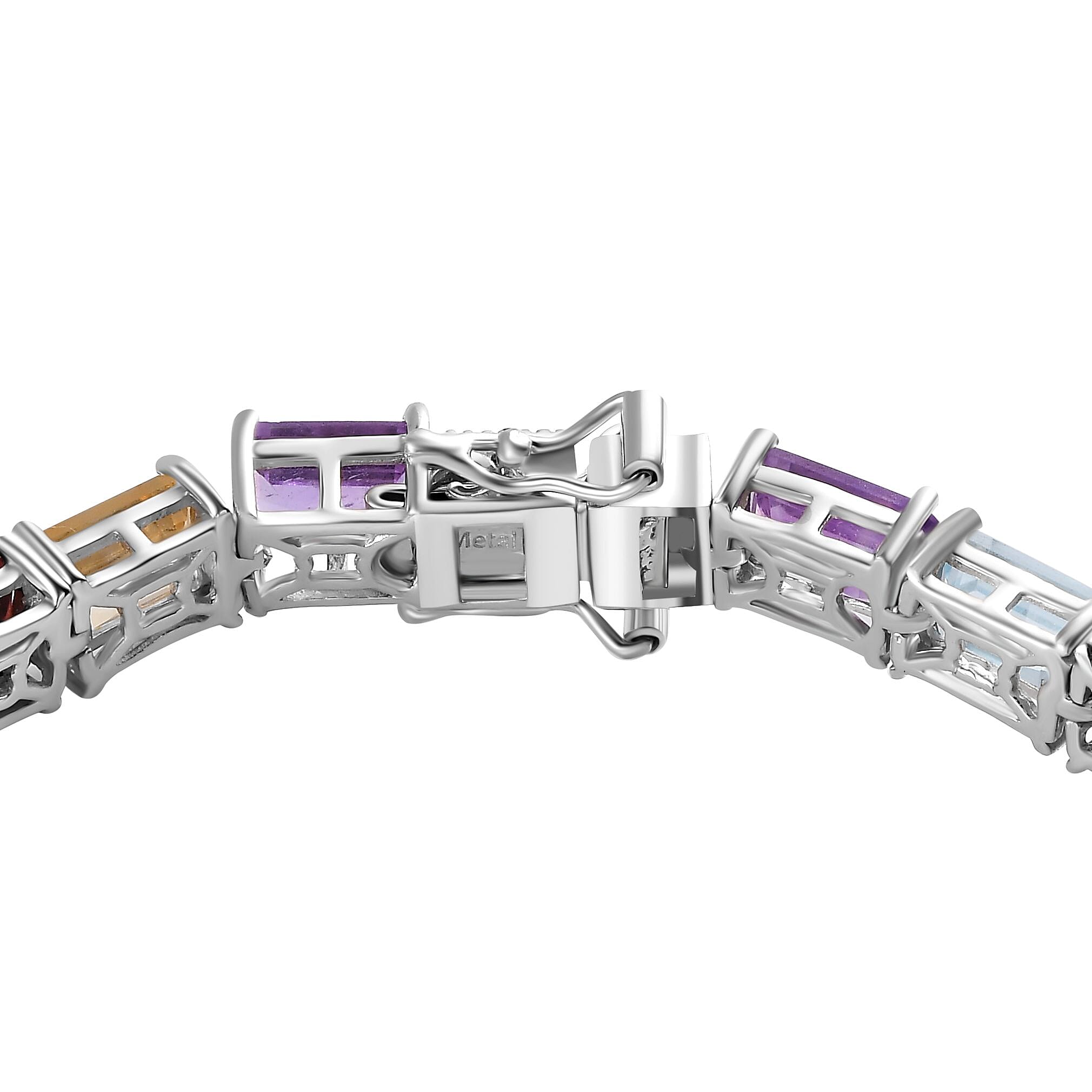 JCK Vegas Find - Multi Gemstone Bracelet (Size - 7.5) in Rhodium Overlay Sterling Silver 27.03 Ct, Silver Wt. 11.74 Gms.