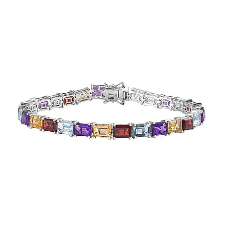 JCK Vegas Find - Multigemstone Bracelet (Size - 8) with GB Lock Box in Rhodium Overlay Sterling Silver 29.22 Ct, Silver Wt. 29.34 Gms.