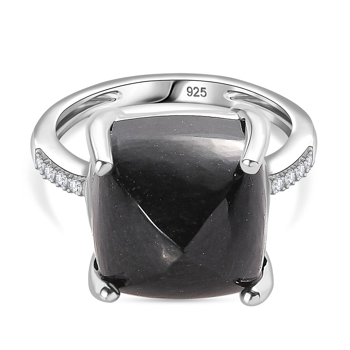 One Time Deal Black Jade & Natural Zircon Ring in Platinum Overlay Sterling Silver 11.75 Ct